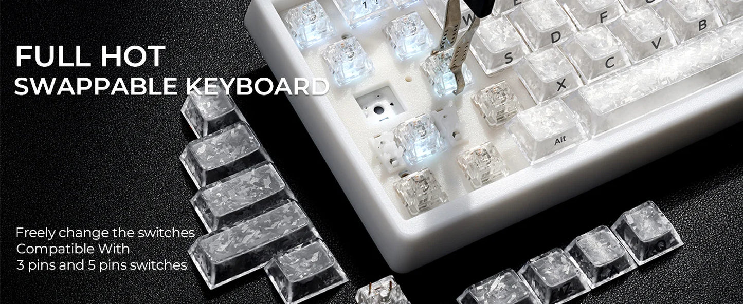 XVX M67 JadeStone Mechanical Keyboard With IMD-Tech Keycaps Hot Swappable Gasket Tri-Mode Custom RGB Wireless Keyboard 65%