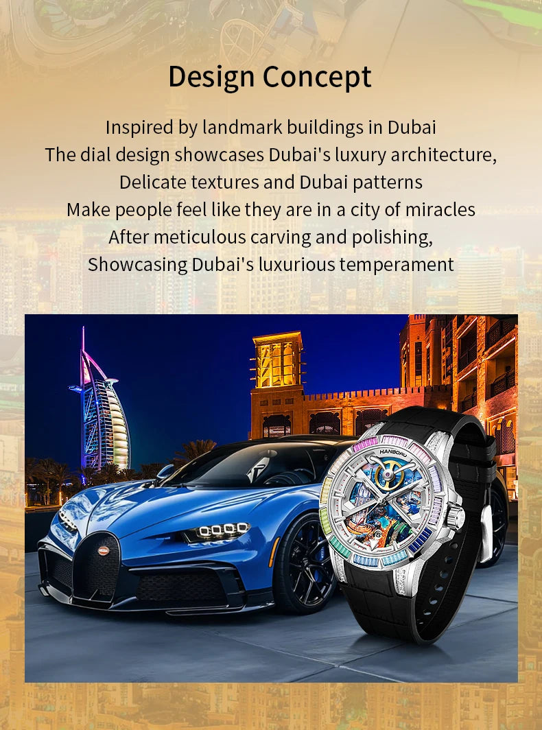 HANBORO Dubai Collection Dubai Characteristic Personalized Dial Frosted Crafted Diamonds Luxury Men's Automatic Mechanical Watch