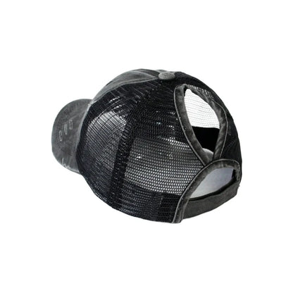 1 casquette de baseball vintage en maille « ponytail », casquette de camionneur ajustable, délavée et vieillie, offrant une protection solaire en extérieur, idéale pour le printemps et l'automne