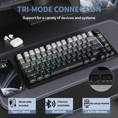 ATTACK SHARK X820 Ultra Wireless Mechanical Keyboard with TFT Smart Display & Knob, 75% Hot Swappable, BT/2.4G/Wired,Gift Switch