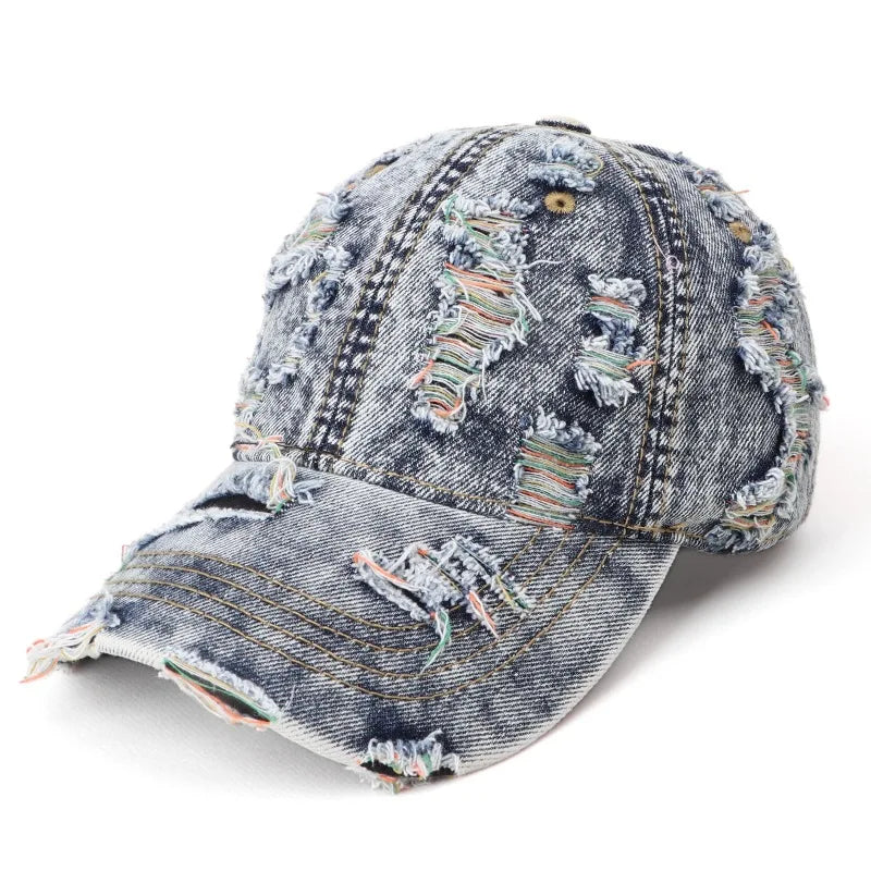 Vintage Washed Distressed Denim Colorful Baseball Cap for Men Women, Fashion Two-Tone Ripped Sun Protection Visor Hat Trendy