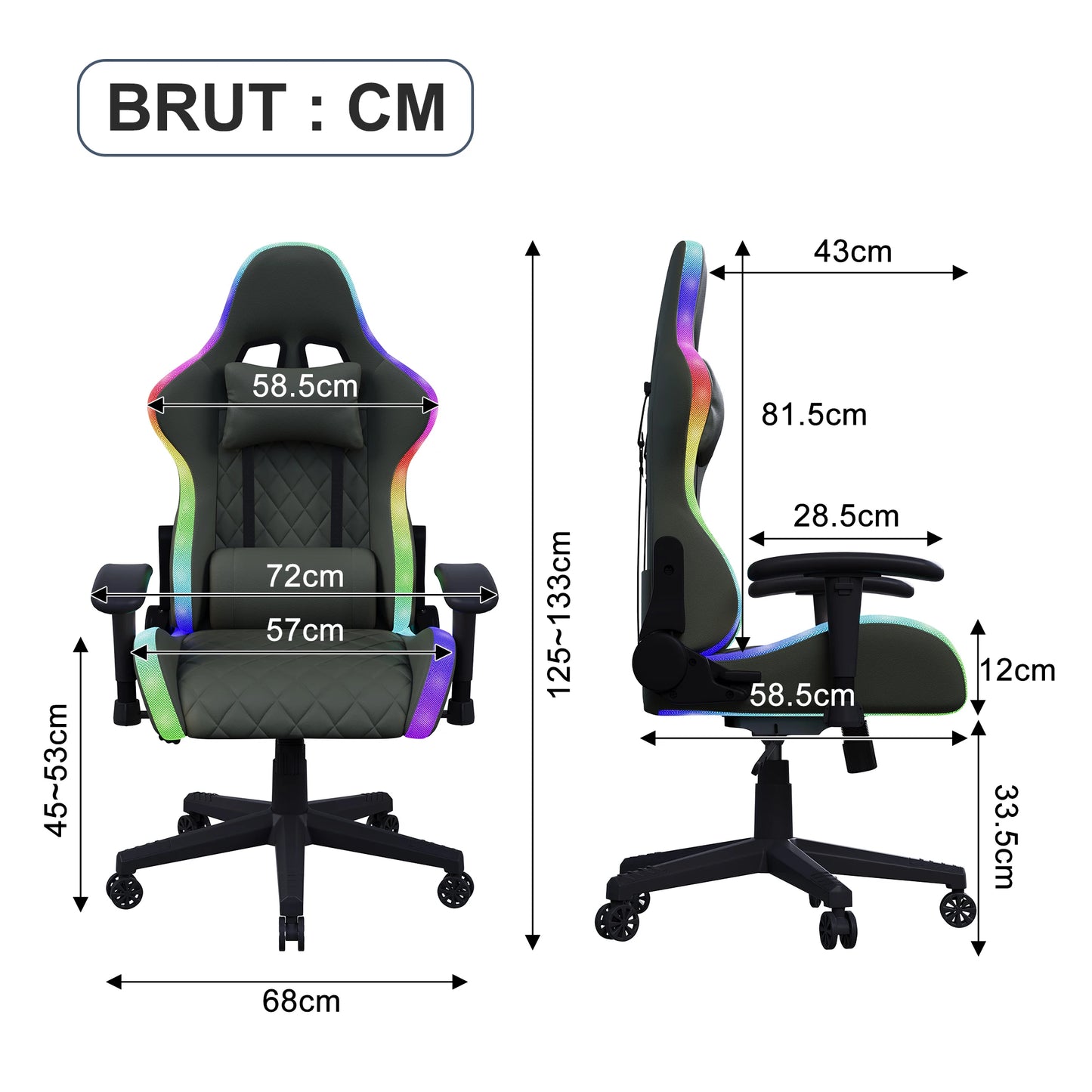 Gaming Chair,Ergonomic Gaming Chair with LED,Adjustable Computer Chair for Teenagers,Lumbar Cushion,Gamer Chair,Black