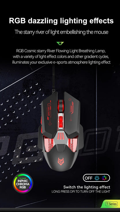 1K Hz Gaming Mouse Wired APAYADO T4 RGB Mouse with Ultra-light Cord 60IPS,12800DPI for Laptop/Computer