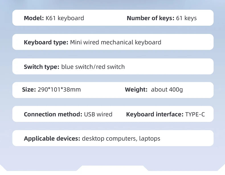 61 Keys Mechanical Keyboard Wired,APAYADO K61 RGB 60% Portable Mini Keyboard Black,White, Red/Blue Switch for Gaming