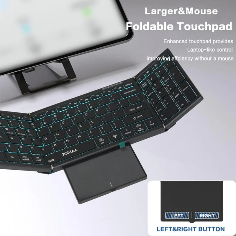 Jomaa Backlit Full Size Folding Keyboard Bluetooth+USB Wireless keyboard with Touchpad Numberic Pad for Laptop Windows
