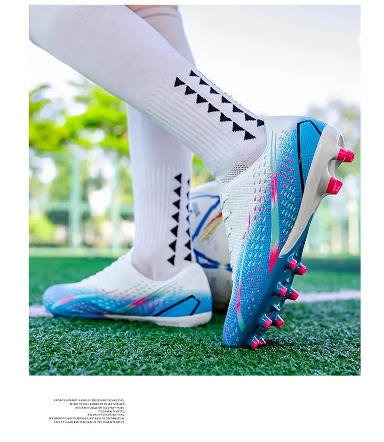 High Top Waterproof Football Boots Men Anti Slip Durable Spikes Design Breathable Lining Outdoor Grass Court Professional Soccer