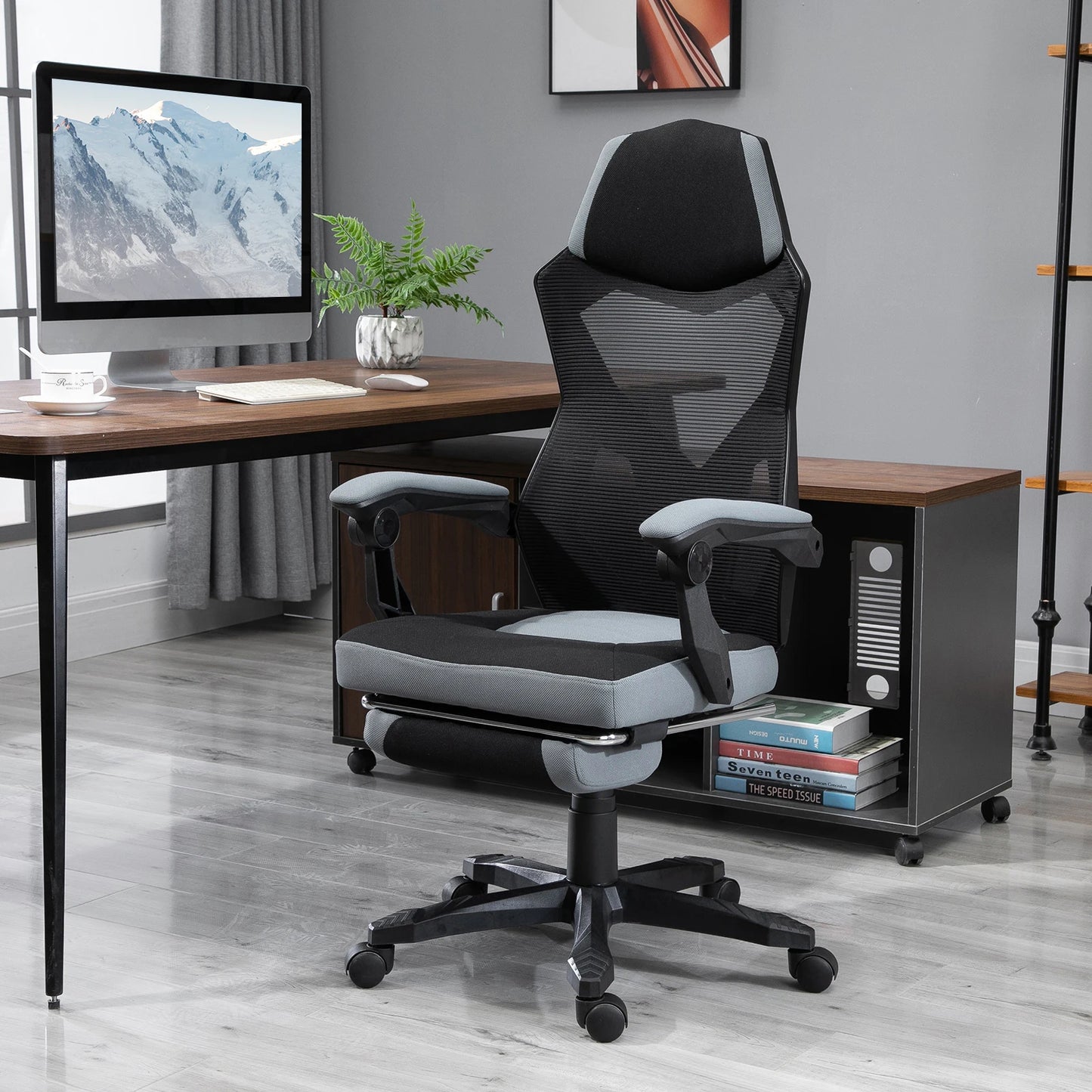 Ergonomic Gaming Office Chair, Grey & Black, Adjustable Height, 360° Swivel,MeshFabric, High-Density Foam, Easy Assembly,