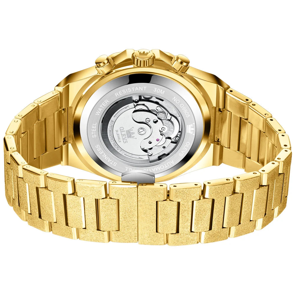 OLEVS Gold Steel Men's Watches Top Brand Automatic Mechanical Luxury Watch Sport Waterproof Tourbillon Wrist Watch Reloj Hombre