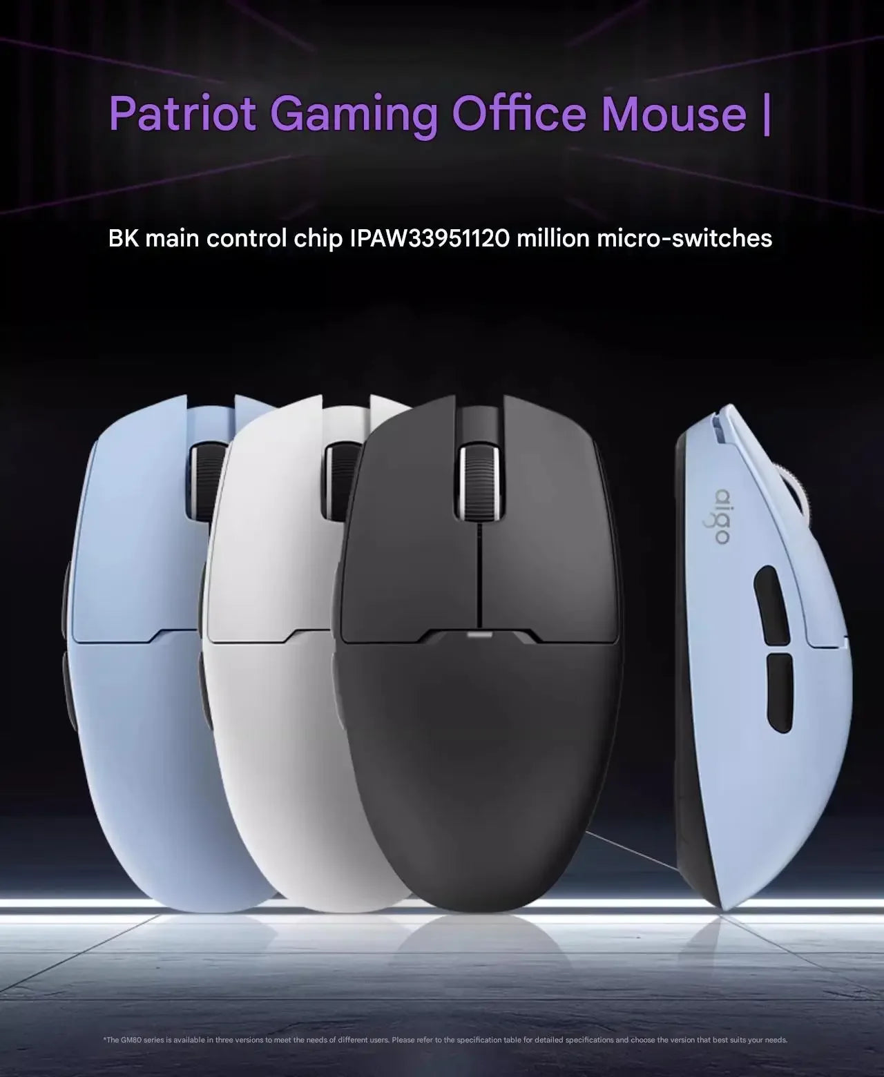 Aigo GM80 PLUS PRO Wireless Mouse Bluetooth PAW3311/PAW3395 Lightweight 1000HZ Wired Three-mode Gaming E-sports Mouse Gift