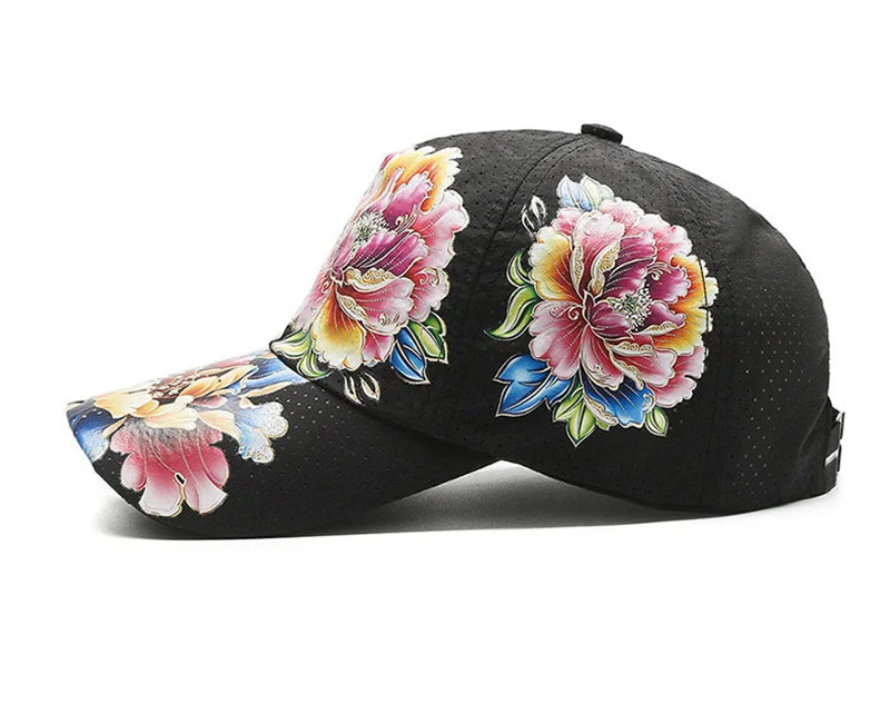 Casquette de baseball printemps/été à séchage rapide pour homme et femme, pour les activités de plein air, la plage et le camping, chapeau de soleil imprimé de fleurs de style chinois B149
