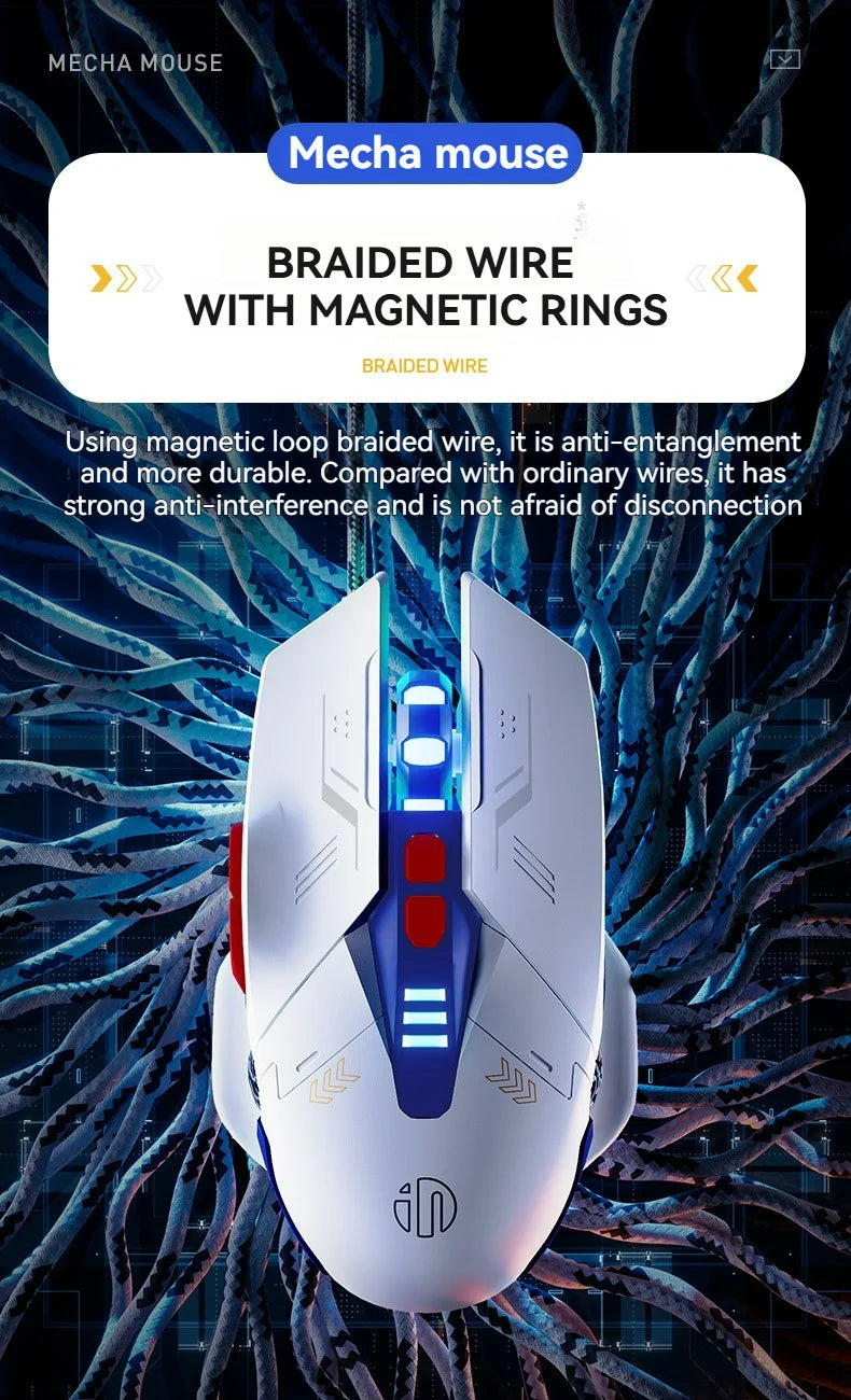 Inphic W9P Wired Mouse Mecha Style 12800DPI Adjustment RGB Lighting Effect Macro Programming E-sports Office Usb Mouse