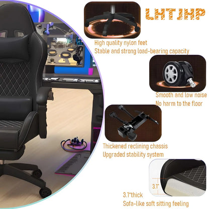 Hestora PU Leather Big and Tall Gaming Chair Ergonomic High Back Computer Chair with Footrest Massage Lumbar Support for Adults