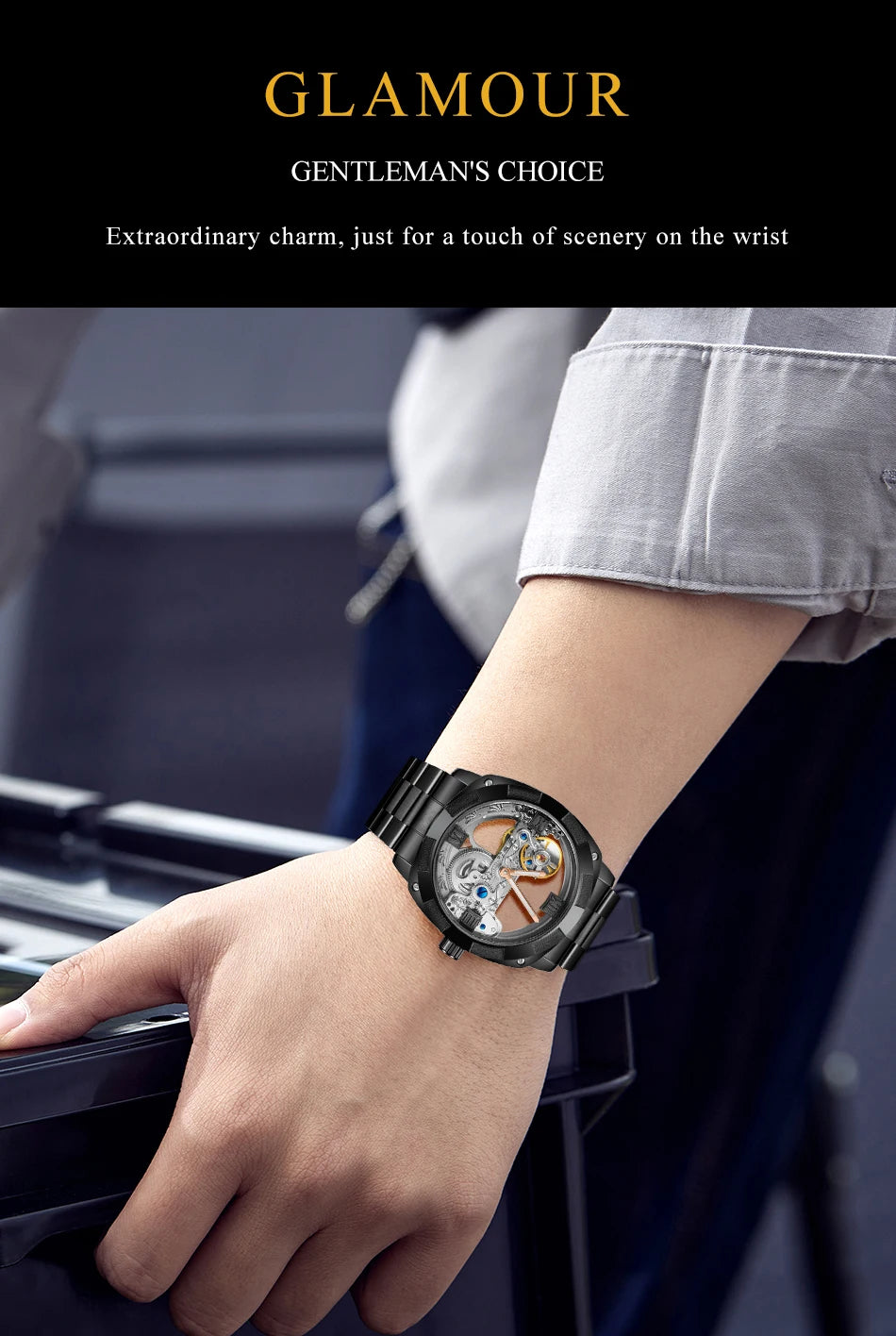 2024Top Brand Luxury Stainless Steel Skeleton Tourbillon Automatic Movement Men Watch Mechanical Waterproof Luminous Wrist Clock