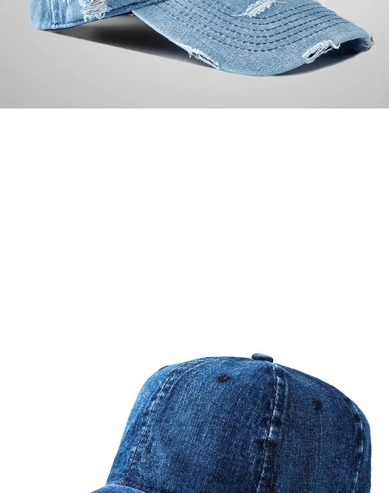 Vasket denim-baseballkasket til kvinder og mænd, solbeskyttende, åndbar forårs- og sommerhat, vintage snapback-kasket til kvinder