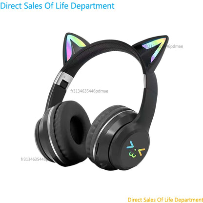 Gradient wireless RB cute cat ears Bluetooth headphones with microphone stereo music games headphones girls children gift