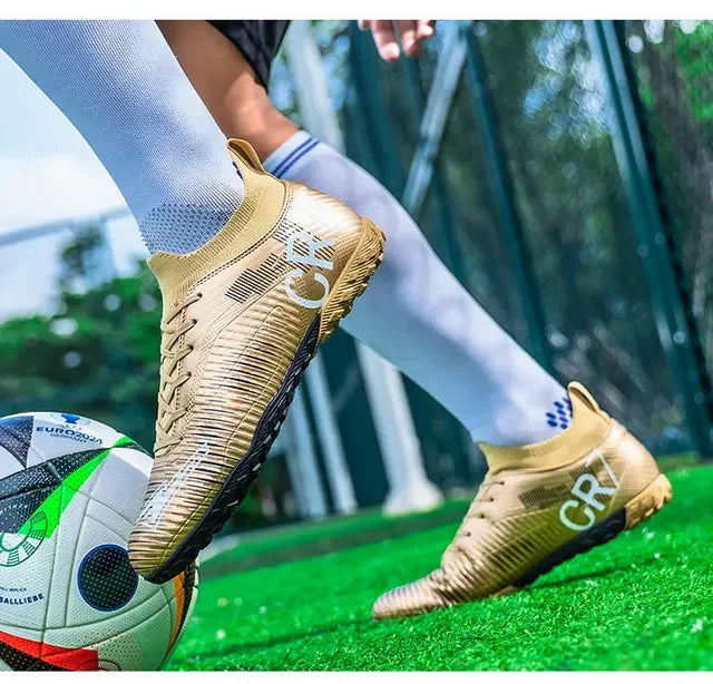 Kinder-Fußballschuhe mit Zehenschutz, Schnürverschluss, kurzen rutschfesten Stollen, strapazierfähig und atmungsaktiv, für Outdoor-Spiele auf Rasen