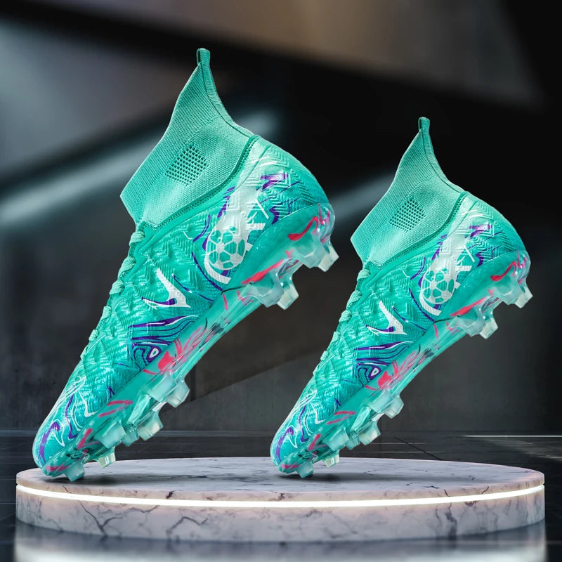 Men's High Ankle Football Boots Turf Soccer Cleats Breathable Non-slip Training Match Sneakers Outdoor Sports FG Soccer Shoes