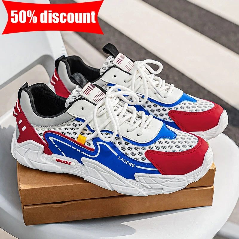 Mens Sports Shoes Summer Mesh Casual Fashion Lace Up Walking Shoes 2026 New Youth Daily Commuting Comfortable Versatile Sneakers