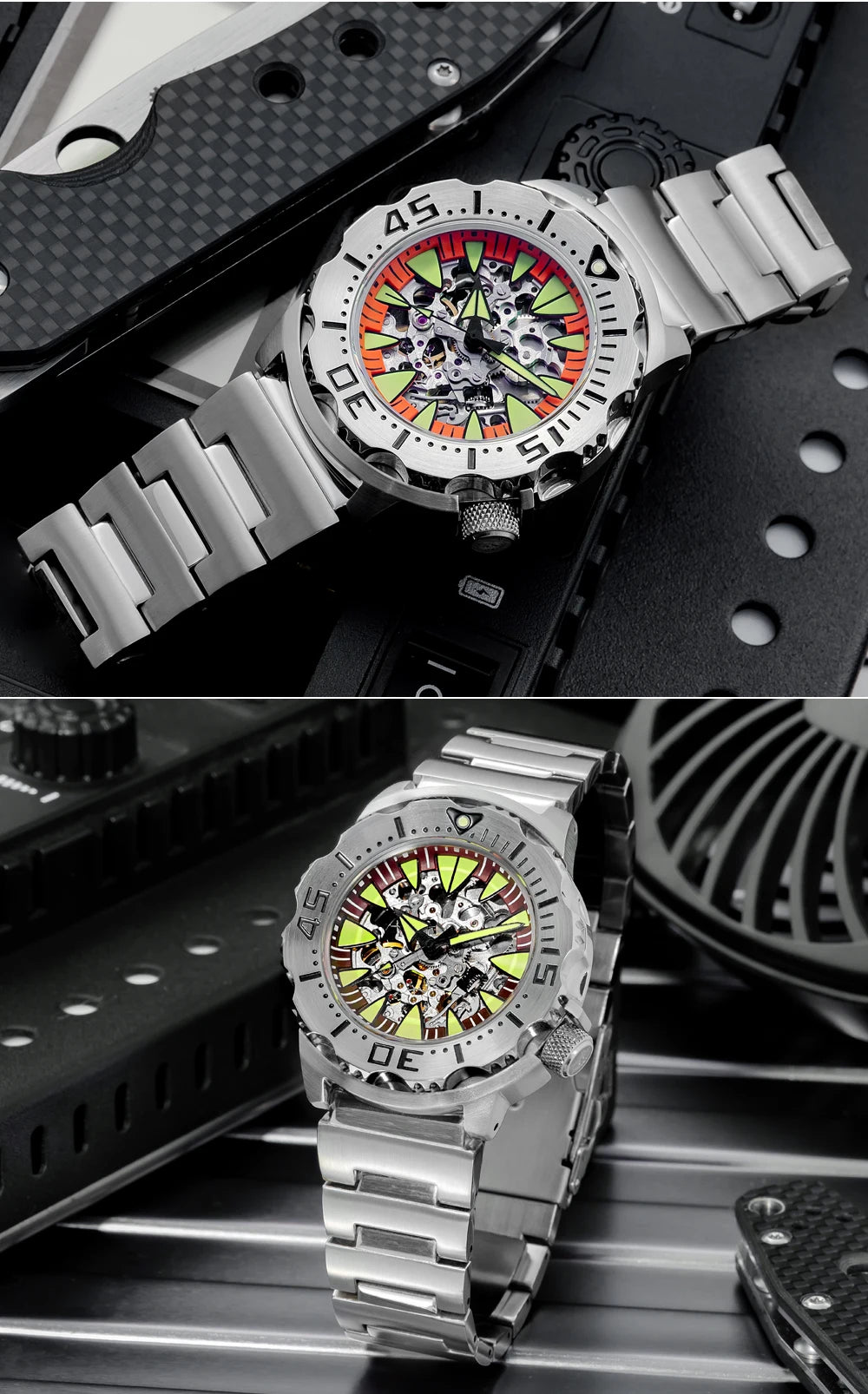 ADDIESDIVE  Luxury Automatic Watches for Men Sapphire 8N24 Stainless Steel Skeleton Luminous 20Bar Waterproof Gift Box Watch