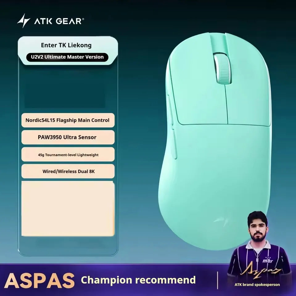 NEW ATK U2 V2 Mini Ultimate Wireless Gaming Mouse Tri-model Lightweight PAW3950Ultra 8KHz 500mAh Custom Ergonomic E-sports Mouse