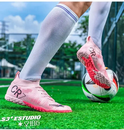 Kinder-Fußballschuhe mit Zehenschutz, Schnürverschluss, kurzen rutschfesten Stollen, strapazierfähig und atmungsaktiv, für Outdoor-Spiele auf Rasen