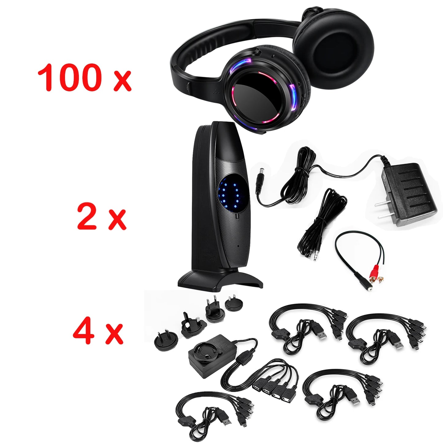 Silent Disco Wireless Headphones with LED Rechargeable Battery RF System for Silent Parties, Clubs, Meetings, Concerts