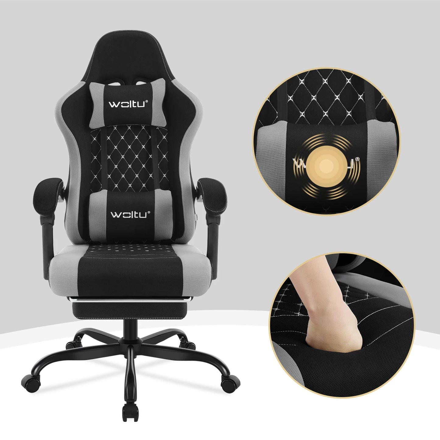 WOLTU Massage Gaming Chair Ergonomic Swivel Computer Chair with Pillow & Footrest Adjustable Headrest Lumbar Support Gamer Chair