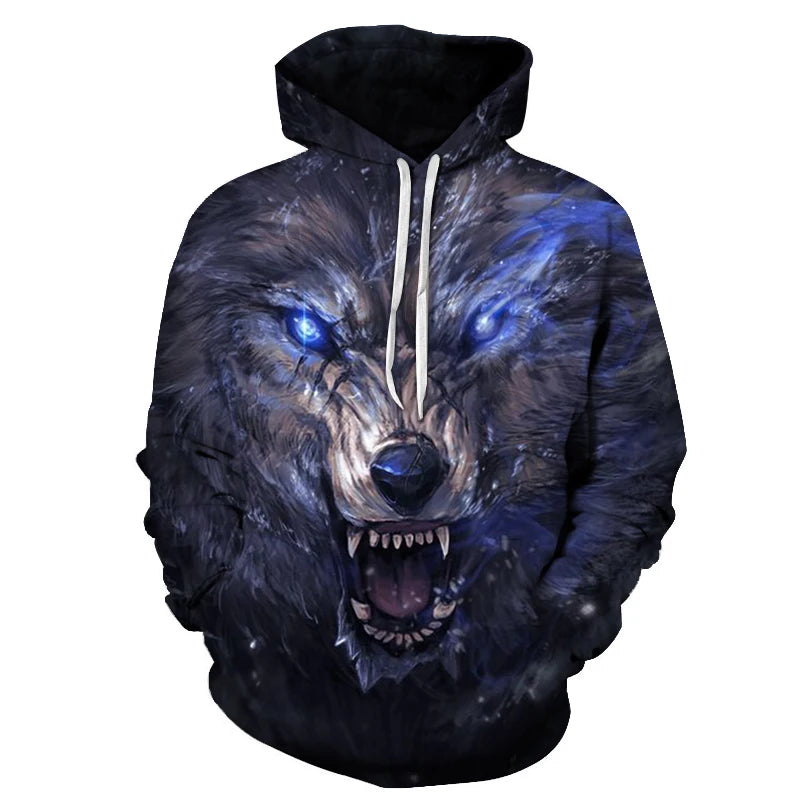 Felpe con cappuccio oversize 3D Animal Wolf da uomo e donna, moda casual, pullover hip hop Harajuku streetwear