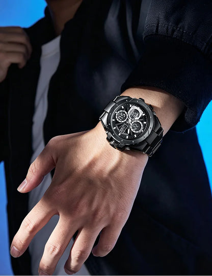 Montre pour homme SMAEL 8160 – Modèle sport militaire, analogique et numérique, en acier inoxydable – Étanche, avec affichage LED, alarme, chronographe et chronomètre