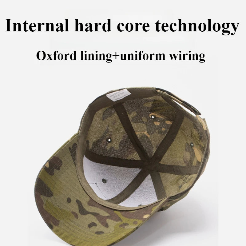 Spring Camo Baseball Cap - Tactical Military Snapback with Hook & Loop Patch Unisex Breathable Sun Hat Outdoor UV Protection