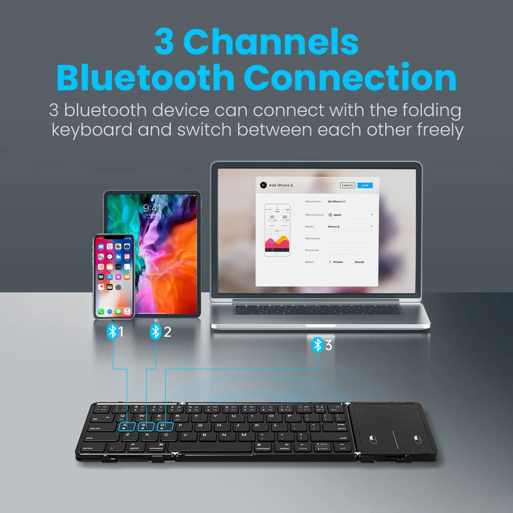 BOW Korea/Russia Wireless Folding Keyboard with Touchpad/Numberpad Rechargeable Foldable Bluetooth Keyboard for Tablet Ipad