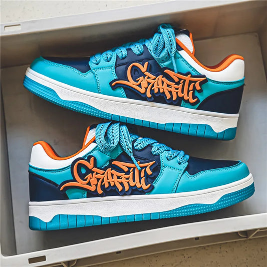 Fashion Blue Designer Skateboard Shoes Men Streetwear Hip Hop Sneakers Men Luxury Platform Skateboard Sneakers Men Basket Homme