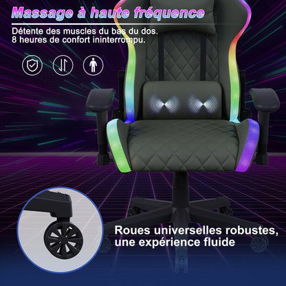Gaming Chair with Massage Function, Adjustable backrest,Computer Chair,with ambient light,Lumbar Cushion, Pillow,150 KG