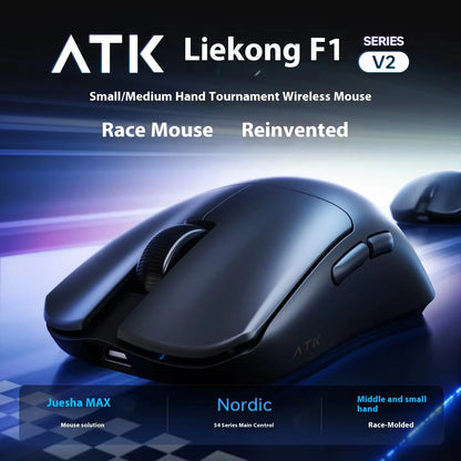 Bezdrátová herní myš ATK F1 V2 Ultra MAX Tri-mode PAW3950 Double 8k, lehká ergonomická e-sportovní myš, vlastní PC příslušenství