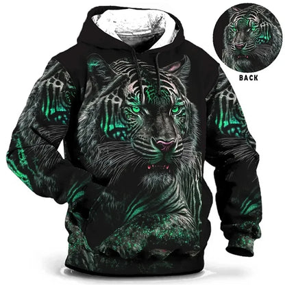 Vintage Hoodies for Men Wolf Animal Pattern 3D Print Eagle Leopard Tops Autumn Winter Casual Long Sleeve Oversized Tiger Hooded