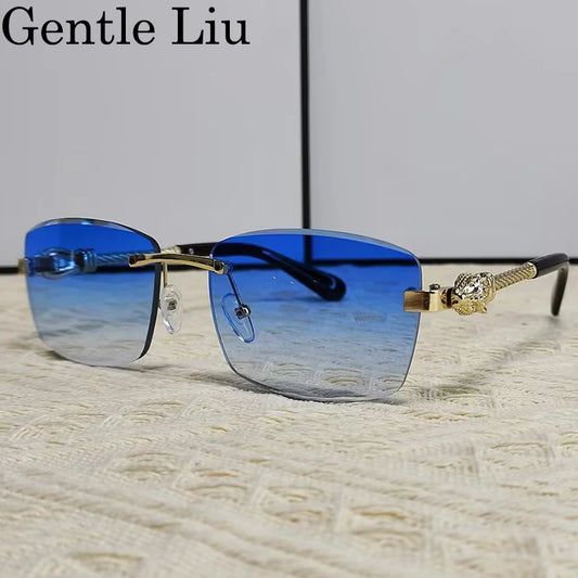 Small Rectangle Rimless Sunglasses Men 2026 Luxury Brand Frameless Metal Frame Sun Glasses For Male Classic Vintage Eyewear