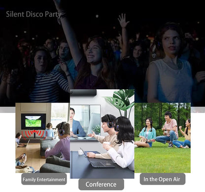 Silent Disco Wireless Headphones with LED Rechargeable Battery RF System for Silent Parties, Clubs, Meetings, Concerts