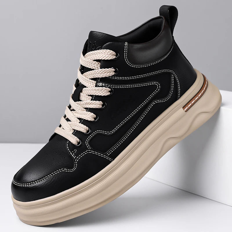 2026 New Mens Genuine Leather Walking Shoes Fashion Outdoor Thick Bottom Antiskid Vulcanized Shoes Comfy Casual Leather Flats