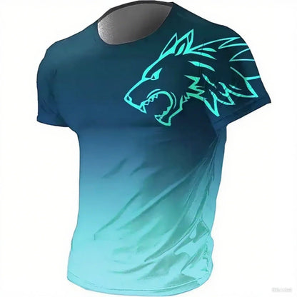 Men's Fitness Sportswear T-shirts 2024 Summer Vintage Men's 3D Printed Quick-Drying Gradient T-shirt Animal Wolf Short Sleeve