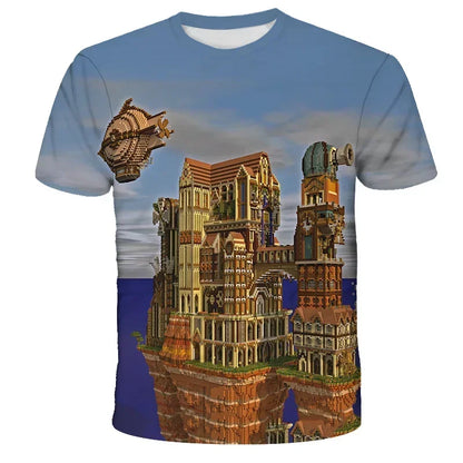 Boys T Shirt Minecraft Popular Tops 3D Printed Casual Summer Cute Boys Girls Building Blocks Cartoon T-shirt Inside Outside Mc