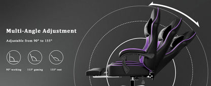Gaming Chair with Pocket Spring Cushion and Footrest, Ergonomic Computer Chair for Adults, Breathable PU Leather Game Chair, Adj