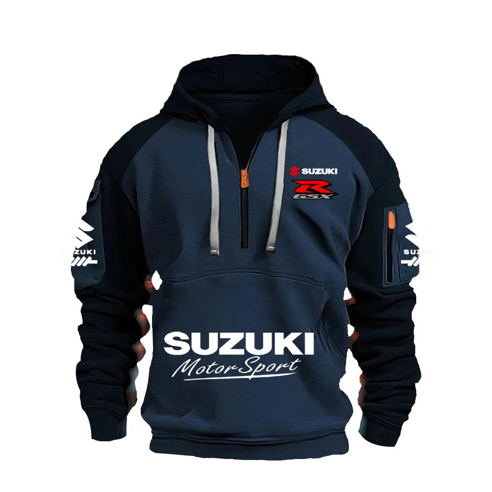 2025 Suzuki Logo Hoodie Motorcycle Racing Cycling Sweatshirt Racing Clothing Sweatshirt Half Zipper Multi-pocket Zipper Hoodie