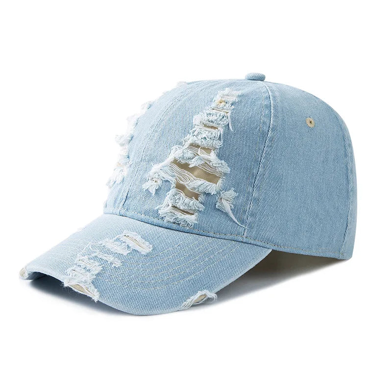Vasket denim-baseballkasket til kvinder og mænd, solbeskyttende, åndbar forårs- og sommerhat, vintage snapback-kasket til kvinder