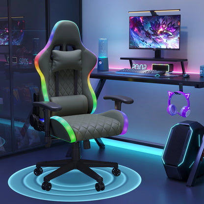 Gaming Chair,Ergonomic Gaming Chair with LED,Adjustable Computer Chair for Teenagers,Lumbar Cushion,Gamer Chair,Black