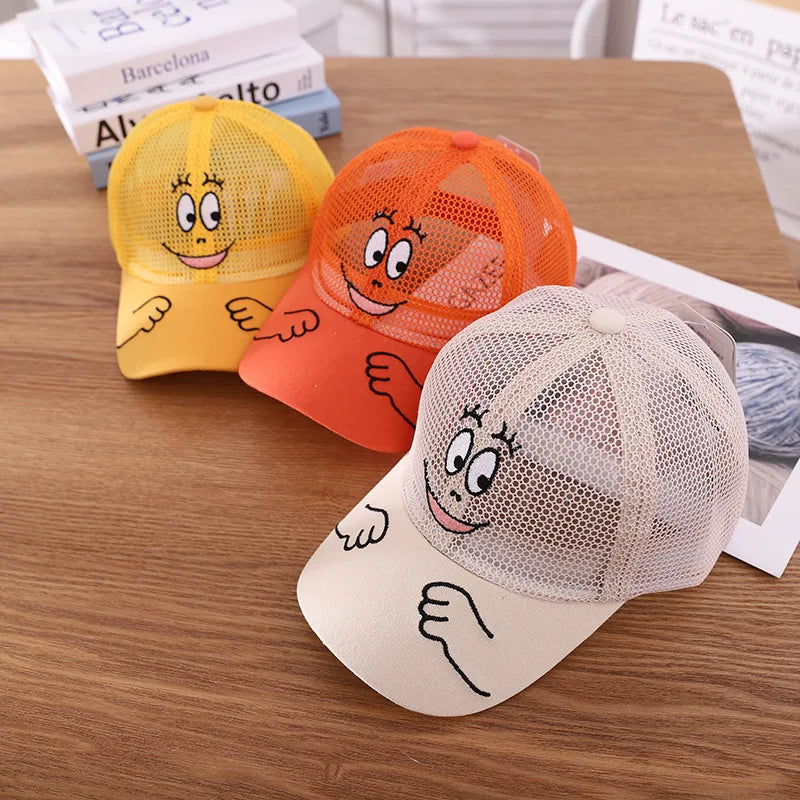 Nuovo cappellino estivo carino per ragazzi, ragazze e bambini con faccina sorridente, in rete, stile Kawaii, cappellino da baseball popolare in stile hip hop, cappellino da sole, DropShipping
