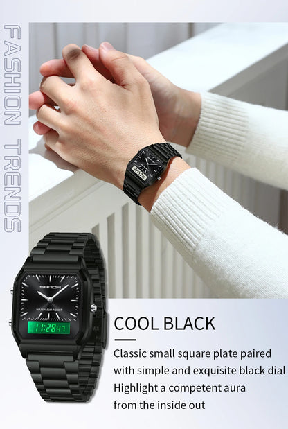 SANDA 747 Luxury Mens G Style Watches Stainless Steel Women LED Digital Dual Display Clock Unisex Waterproof Sports Quartz Watch