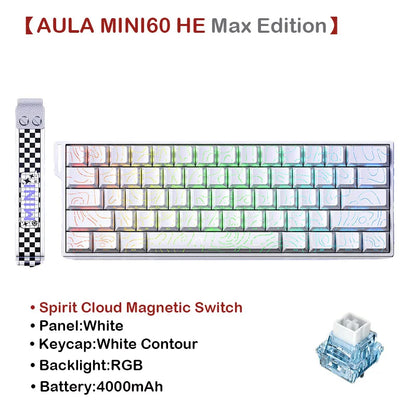 AULA MINI60 HE Tri-Mode Wireless Mechanical Keyboard Magnetic Switch 8000Hz Polling Rate RGB Backlit FPS Esports Gamer Keyboard