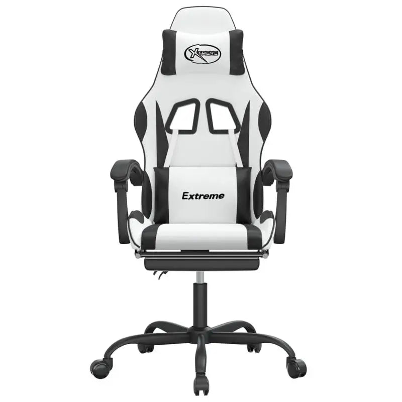 Gaming Chair with Footrest White and Black 57.5X59.5X121-131 Cm, Reclining, Swivel 360 ° Metal Structure, Load Capacity 110 kg