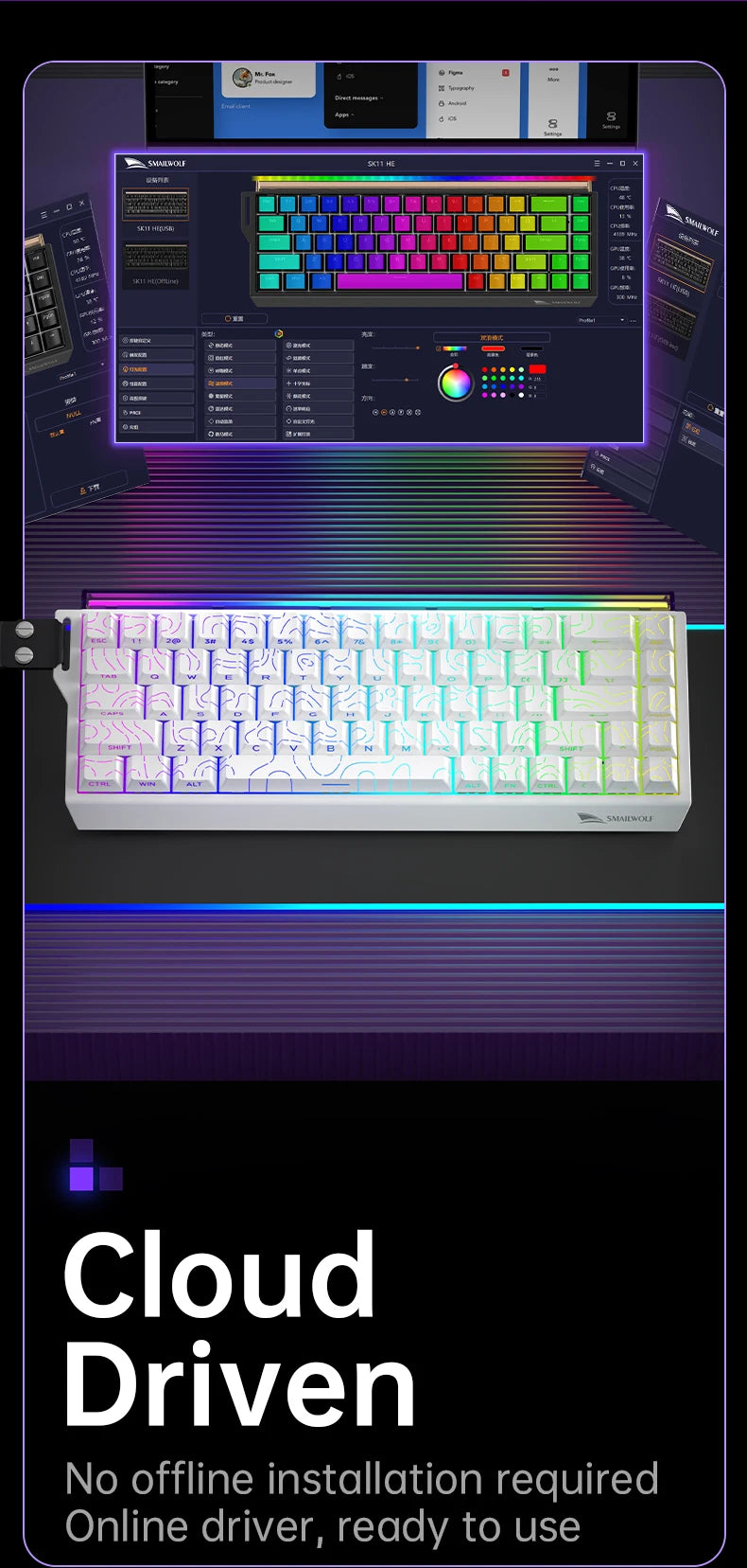 SMAILWOLF SK11 68HE Magnetic Switch Mechanical Keyboard, 68% Layout, Gaming & Esports, Rapid Trigger, 0.01mm, 8K, Wired
