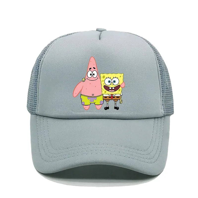 Cappellino da baseball carino con stampa SpongeBob, per uomo e donna, cappellino estivo in rete con protezione solare, cappellino da golf regolabile, cappellino da camionista in stile anime